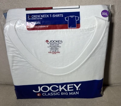 De Colección Nuevo Paquete de 2 Camisetas Jockey Clásicas Hombre Grande Cuello Redondo Para Hombres XXL 2XL Blancas Foto 1 de 4