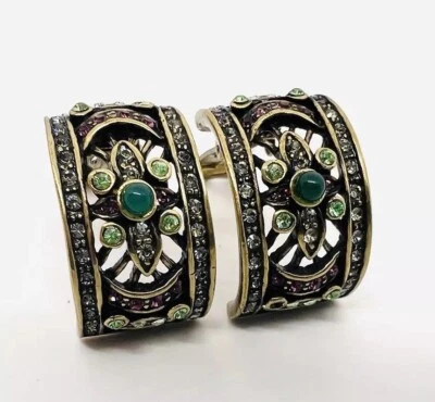 Pendientes HEIDI DAUS Cristal Multicolor Medio Aro Clip Trasero Firmado Foto 1 de 4