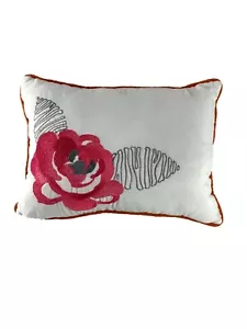 E&E Embroidered Pink Gray Flower Throw Pillow Sofa Bed Orange Pipping Decorative - Picture 1 of 6