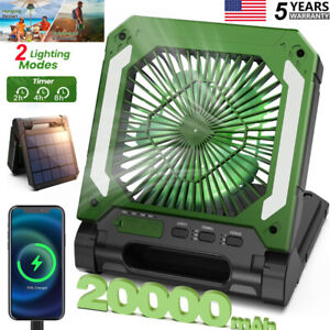 Solar Panle / 20000mAh Battery Powered Portable Camping Fan Rechargeable w/Light