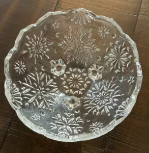 Vintage Mikasa Kristall Schneeflocke Süßigkeiten Schmuck Schale Schüssel Weihnachten Winter mit Jakobsmuschel - Bild 1 von 10