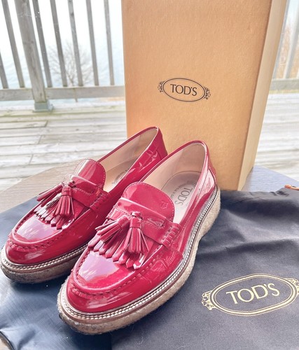 TOD’S TOD'S Mocassini con tasselli donna in gomma rossa patinata EU38 US7 5 8M