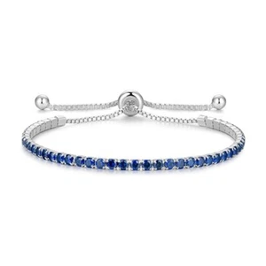 Sterling Silver 925 Blue Sapphire Round 4.00mm Adjustable Tennis Chain Bracelet - Picture 1 of 5