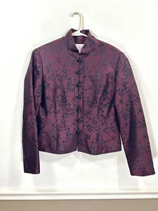 Vtge Jones New York Women Chinese Blazer Sz 12 Jacket Burgundy Black - Picture 1 of 10