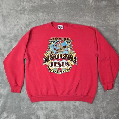 Винтажный 90-х Рождественский свитер Иисус христианский графический красный размер XL сделано в США Lee - Изображение 1 из 4