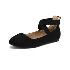 Women Flat Shoes Elastic Ankle Strap Round Toe Slip On Work Flat Shoes