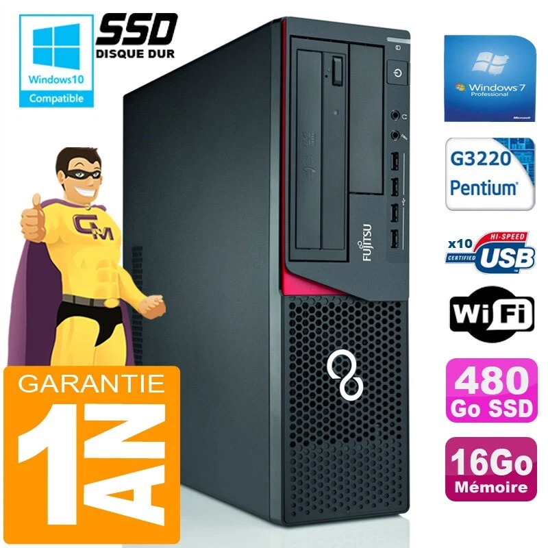 PC Fujitsu Esprimo E720 E85 + SFF G3220 RAM 16Go Disco 480 Go SSD Wifi W7 - Imagen 1 de 1
