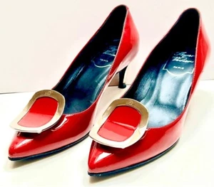 Roger Vivier Metal Heel Court Red ladies Leather Shoes Size 34 Made In Italy - Picture 1 of 7
