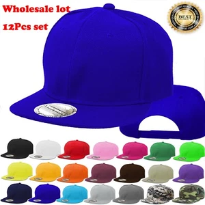 12Pcs Men Snapback Baseball Cap Hip-Hop Adjustable Hats Flat Brim Visor Trucker - Picture 1 of 23
