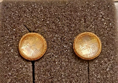 PENDIENTES REDONDOS DOBLE CRISTAL ROCA CORTE TABLERO A CUADROS ORO AMARILLO 14K Foto 1 de 4