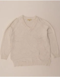 MICHAEL KORS Womens V-Neck Jumper Sweater UK 18 XL White Cotton AF03 - Picture 1 of 3
