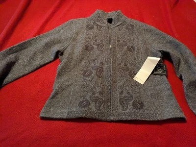 Suéter ajustado de lana con cremallera completa para mujer Mercer & Madison Petite PM, nuevo con etiquetas Foto 1 de 4