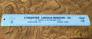 Regla de metal vintage Lancaster Lincoln Mercury Pa Pennsylvania - Imagen 1 de 5