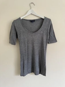 Women’s Y2K Ralph Lauren Grey Cotton T Shirt Size Small Preppy Pony Logo - Picture 1 of 7