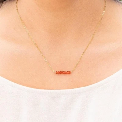 Collana con barra catena in ottone argento con pietre preziose corniola... - Immagine 1 di 4