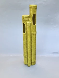 MCM Crackled Yellow Glaze California Pottery Bamboo Wall Pocket RARE 14 7/8” - Picture 1 of 7