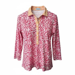 J. McLaughlin Bluse Blumenmuster geometrisches Muster 3/4 Ärmel Knopfleiste Größe S - Bild 1 von 7