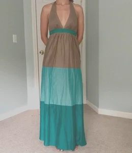 BCBG Paris Halter Maxi Abito Donna 6 Leggero Cotone Foderato Max Azria - Foto 1 di 10