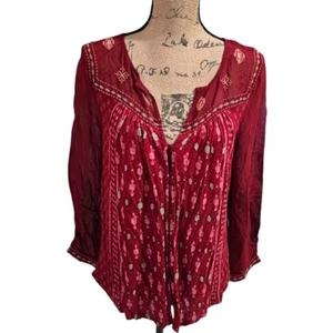 Top bohemio rojo bordado para mujer Lucky Brand talla mediana - Imagen 1 de 8