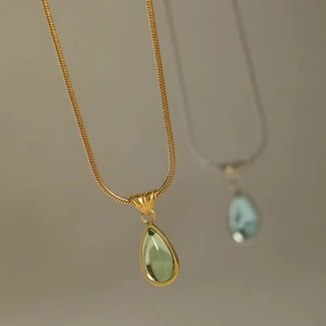 Unique TiSteel Necklace Featuring Water Drop Design Suitable for Any Occasion - Picture 1 of 14