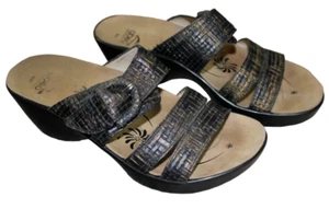 Abeo Dorin Brown Leather Buckle Slide Wedge Sandals Womens Shoes Size 7 N - Picture 1 of 6