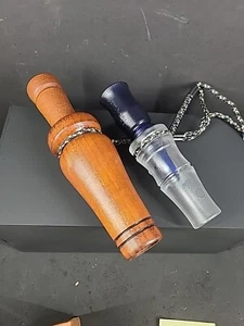 Vintage Flambeau Brand Clear & Blue Duck Call 1543-R PLUS Wooden Duck Call  - Picture 1 of 4
