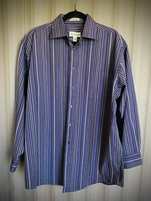 Camisa Pronto Uomo para hombre con botones púrpura a rayas L/S algodón crujiente sin hierro talla L Foto 1 de 4