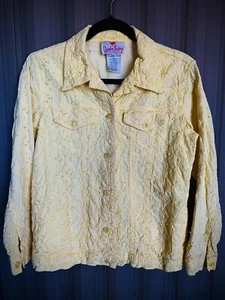 Quacker Factory Jean Jacket Women's Embroidered Cheerful Yellow Cottage Core S - Picture 1 of 8