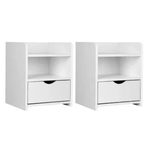 Artiss 2X Bedside Table 1 Drawer with Shelf - FARA White - Picture 1 of 8