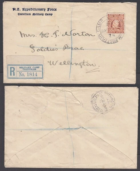 NUEVA ZELANDA 1915 KEVII 3d TRENTHAM CAMPAMENTO MILITAR CUBIERTA REGISTRADA (ID026/D65724) Foto 1 de 1