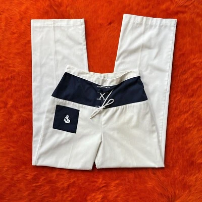 Vintage 60s Sailor Pants | White Cotton Nautical Anchor Trousers | W26 L30.5 - Image 1 of 4