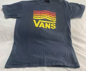 Vans Men's T-Shirt Small Blue Retro Sunset Colors Spellout Logo Skate Surf Tee - Picture 1 of 3