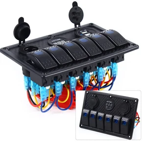 6 Gang LED Schalttafel Schaltpanel Doppelte USB Voltmeter 12V Auto Boot Schalter - Bild 1 von 12