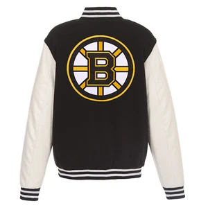 NHL Boston Bruins Reversible Fleece Jacket PVC Sleeves Embroidered Logos JHD - Picture 1 of 6