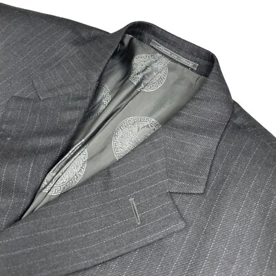 Blazer Gianni Versace Para Hombre 100% Seda 4 Botones Gris Tiza Rayas • Italia • 42S Foto 1 de 4