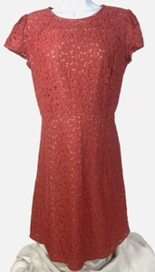 Ann Taylor Loft Dress Size 6 Salmon Lace Over Nude Lining Fit Flare Cotton Blend - Picture 1 of 7