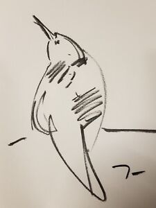 JOSE TRUJILLO - Original Charcoal Paper Sketch Drawing 9X12 Bird MODERN DECOR