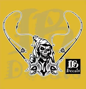 Fishing Grim Reaper Skull Rod Reel Boat Car Truck Window Vinyl Decal Sticker - Foto 1 di 2