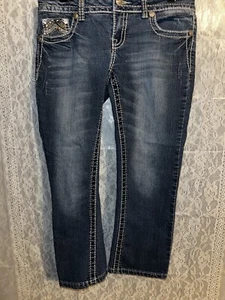 Maurices Bling Capris Jean Womens 5/6 28X21 Button Flap Pocket - Picture 1 of 12