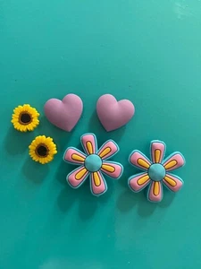 6 Shoe Charms Hearts Flower Clog Hole Button Pin Accessories Compatible W/Crocs - Picture 1 of 6