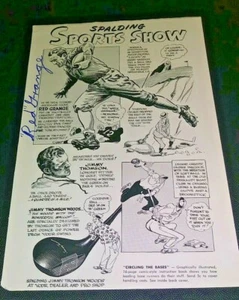 1950's Red Grange Autograph on Spalding Sports Show cartoon sheet HOF - Picture 1 of 4