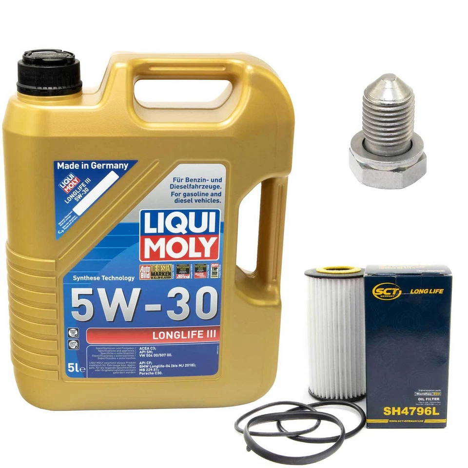 Motoröl Set 5W-30 5 Liter + Ölfilter + Schraube für Audi A3 Seat Skoda VW Golf - Bild 1 von 4
