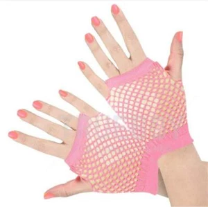 Neon Fingerless Fishnet Wrist Gloves 80s Costume Props Halloween Assorted color - Picture 1 of 13