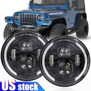 Pair Black 7" Round Led Headlights for Jeep Wrangler 1997-2018 TJ LJ JK - Picture 1 of 8