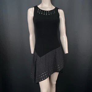 Karen Millen Dress 8 Womens Black Mix Eyelet Hardware Wool Blend Asymmetric Zip - Picture 1 of 12