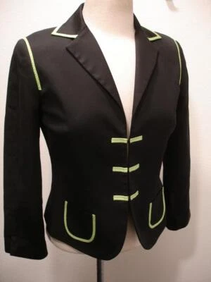 Mujer 4 Carlisle Negro Brillante Verde Lima 100% Seda Traje Chaqueta Blazer Negocios Foto 1 de 4