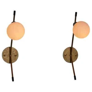 Vintage 1950s Italian Applique Wall Sconces with Opaline Glass - Picture 1 of 12
