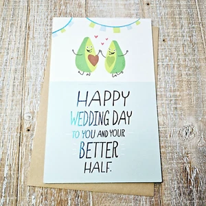 American Greetings Wedding Card 6x8 Better Half Avocados Blue Green - Picture 1 of 8
