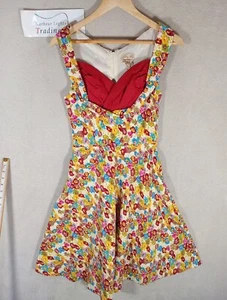 Abito Lindy Bop donna UK 10/8 fiori floreale anni 50 60 swing rockabilly matrimonio - Foto 1 di 16