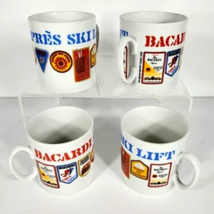 Juego de CUATRO tazas de café elevador de esquí Bacardí Ron Apres 1970 taza publicitaria vintage - Imagen 1 de 8